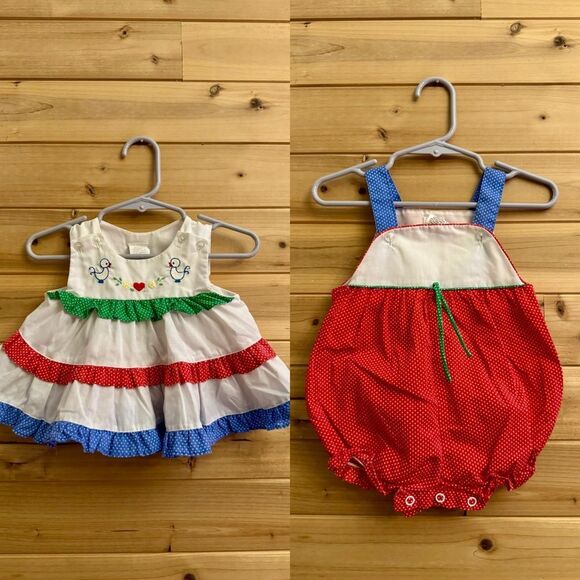 Vintage Other - Bundle Vintage Baby Girl 3-6 Months Duck Colorful Cottagecore Dress & Bodysuit
